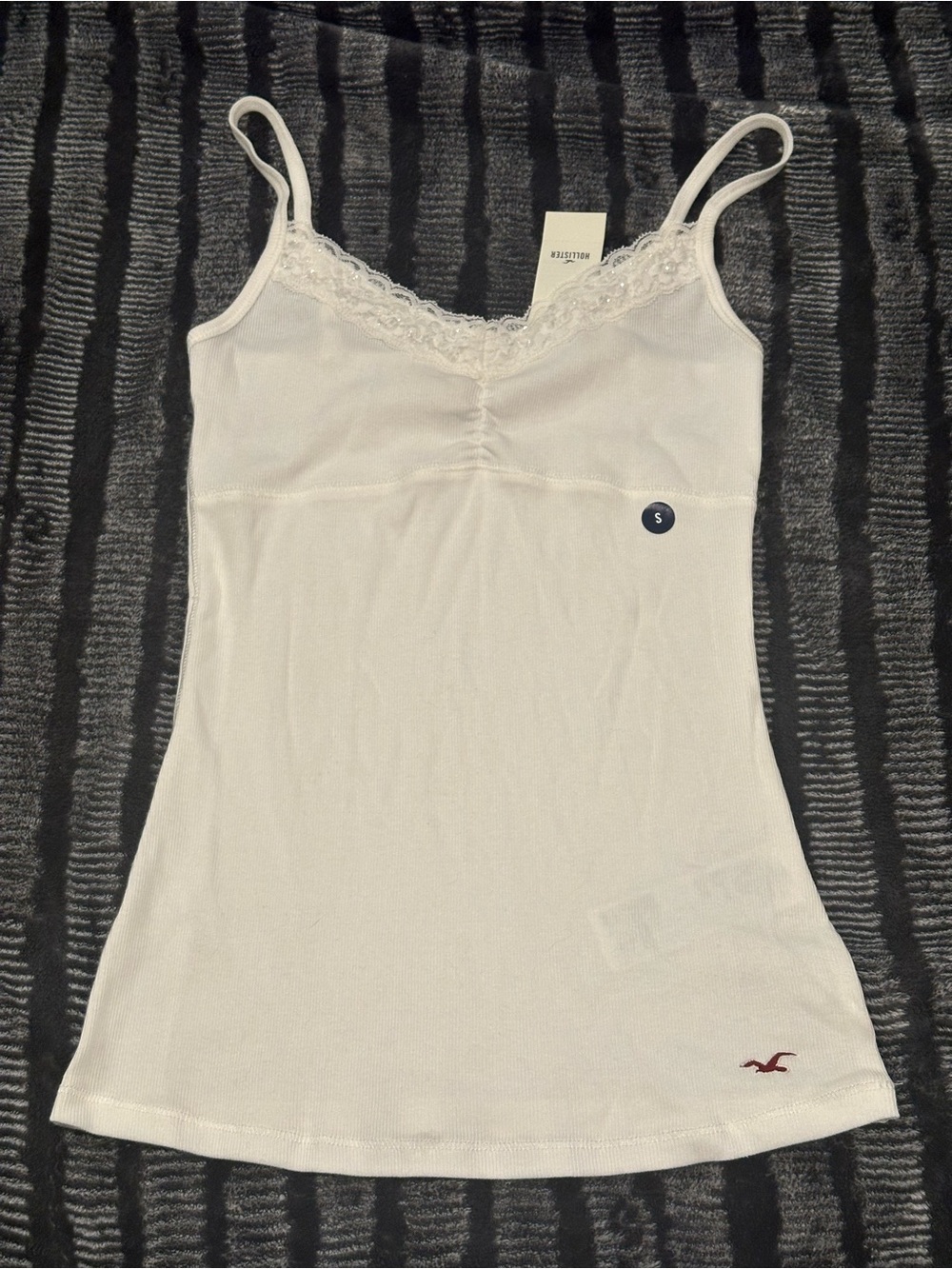 Hollister White Ribbed Lace-Trim Cami
